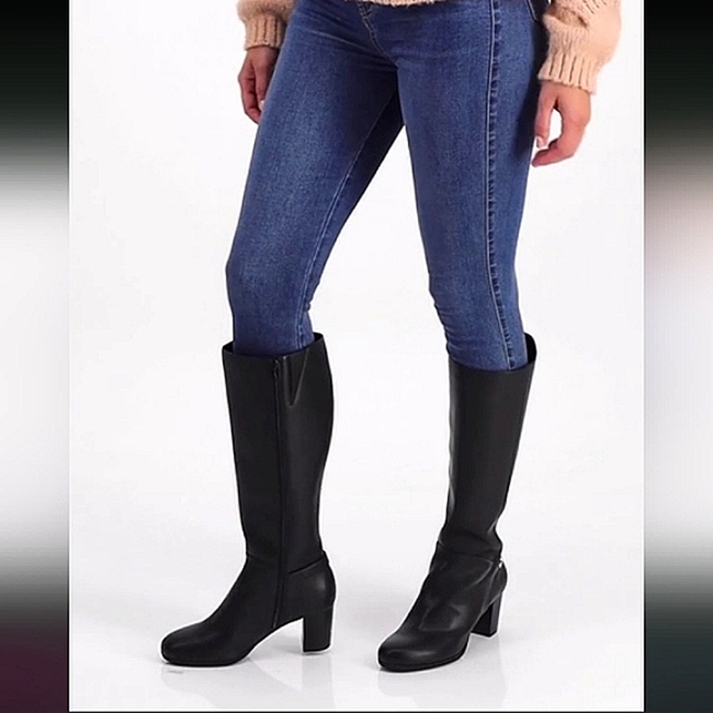 New w/o Box Giani Bernini Adonnys Genuine Leather Black Tall Zip-Up Dress Boots - Picture 9 of 10